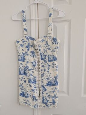 For Love & Lemons Blue and White Toile Mini Dress